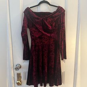 Red Velvet Off-Shoulder Dress - witchy whimsigoth